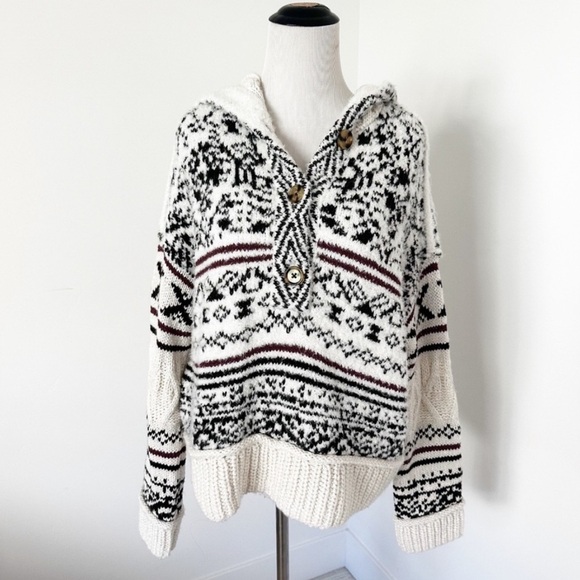 NWT! Anthropologie Ivory and Black Pilcro Relaxed Hooded Sweater - Size XS 🍟 - Picture 13 of 16